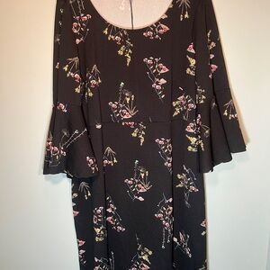 Avenue Brown Black A-Line Dress with Bell Sleeves